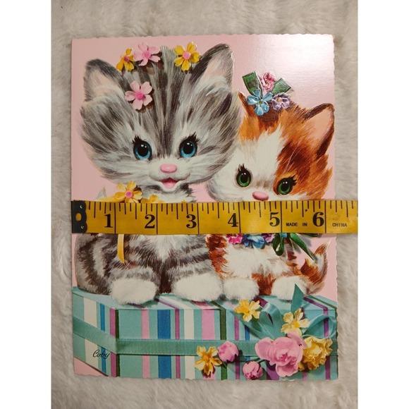 Vintage Coby Greeting Card Large Two Kittens Get Well Retro - Picture 5 of 5